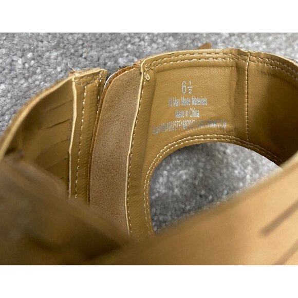 Dolce Vita Peep-Toe Cutout Tan Sandals Stacked Heel Side Zipper Shoes Size 6.5 - Picture 8 of 11